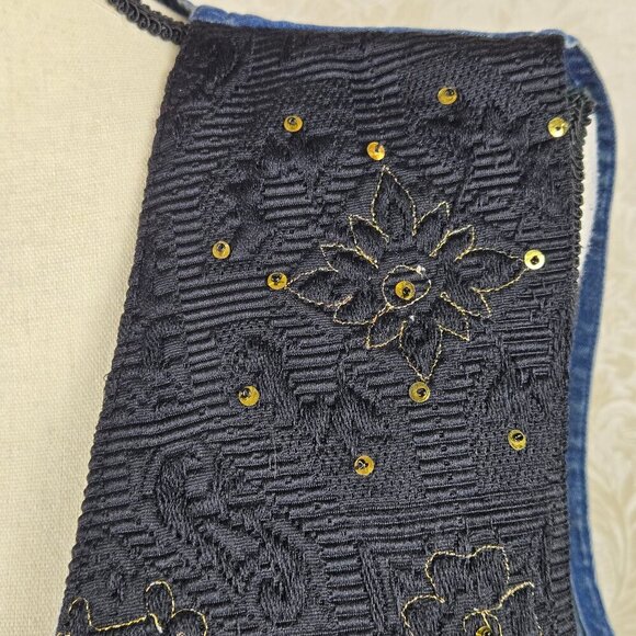 Vintage Tantrums Size Medium Chambray Patchwork Vest Velvet Embroidery Buttons - Picture 4 of 15